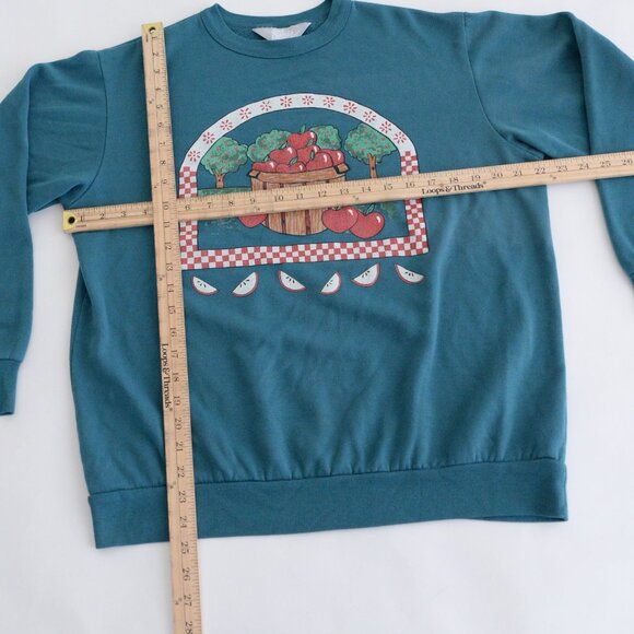 Vintage Blair Teal Apple Orchard Festive Harvest Crewneck Sweater L - Picture 4 of 12